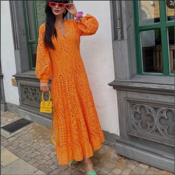 NWT Zara embroidered openwork neon orange dress bloggers fave. - Picture 8 of 14